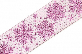 Лента отделочная жаккардовая арт.1858 Снежинка шир.60мм уп.12,5м цв.белый-малина